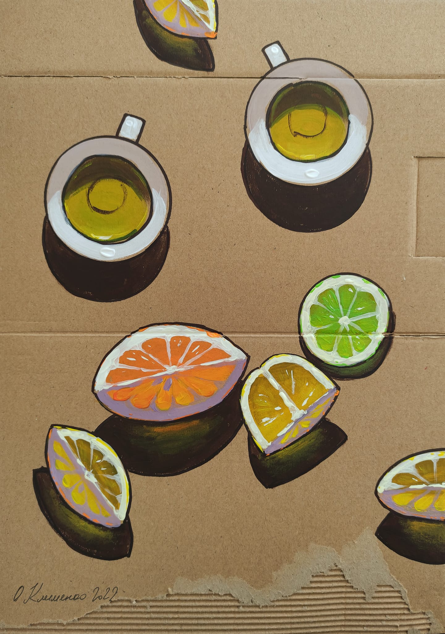 "Citrus Mood" - "Цитрусовий настрій", 2022, Cardboard, acrylic, 40x30 cm, Olena Klymenko.
