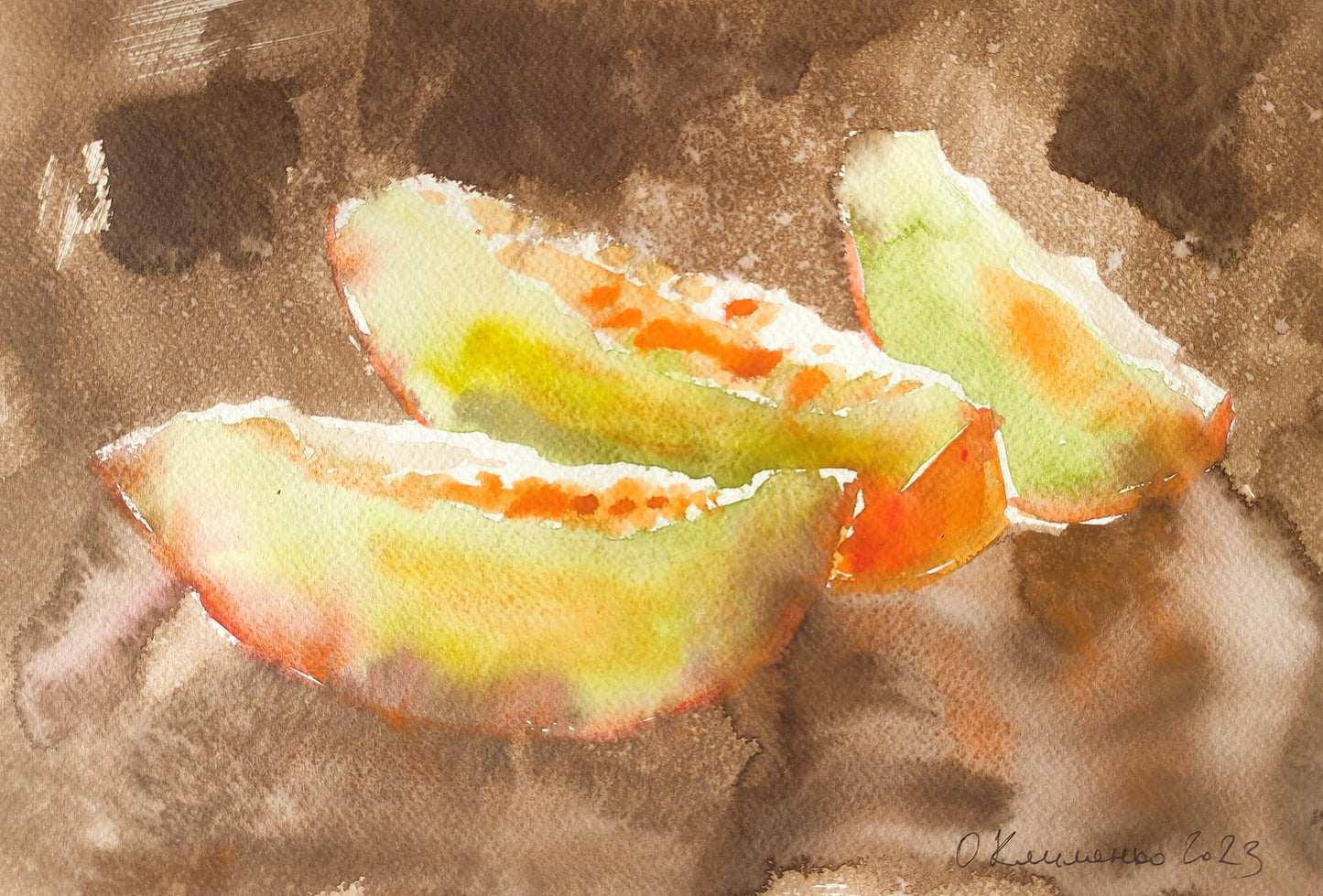 "Melon" - "Диня", 2023, Paper, watercolor, 25x35 cm, Olena Klymenko.