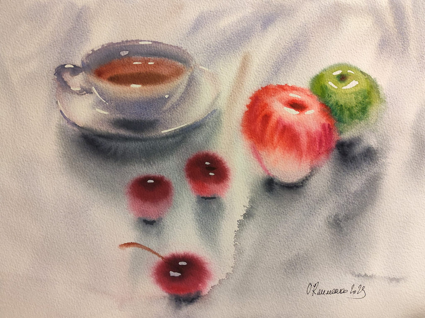 "Evening Tea Party" - "Вечірнє чаювання", 2023, Paper, watercolor, 31x41 cm, Olena Klymenko.