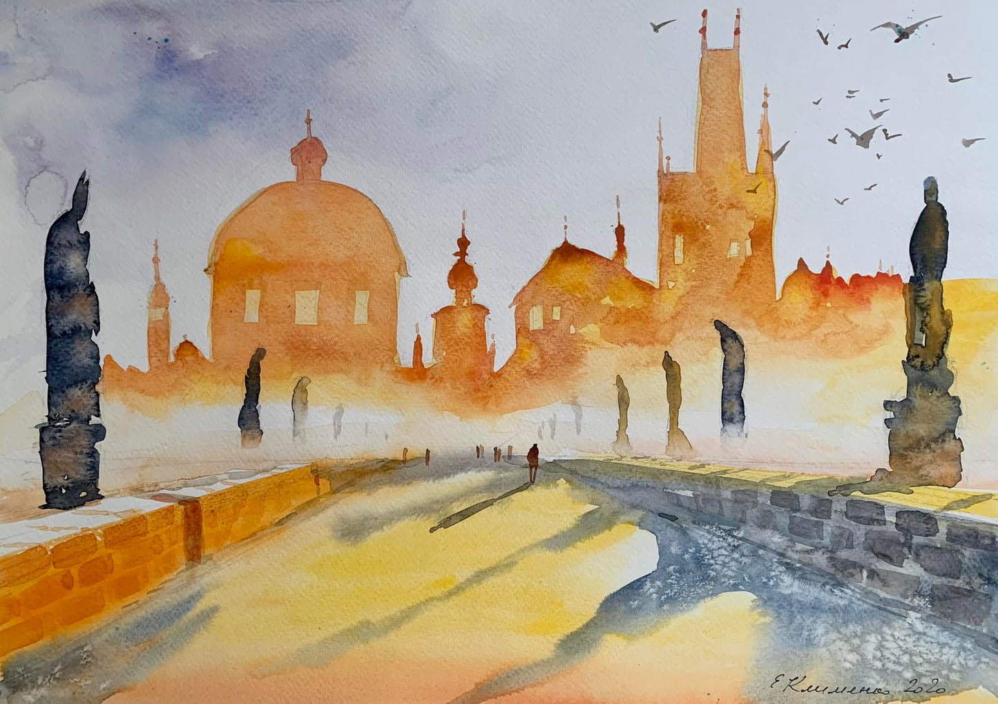 "Charles Bridge" - "Карлів міст", 2020, Paper, watercolor, 36x50 cm, Olena Klymenko.