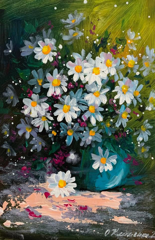 «Букет весняних квітів », 2022, полотно, акрил. 40х27 см. “Bouquet of the spring flowers “.