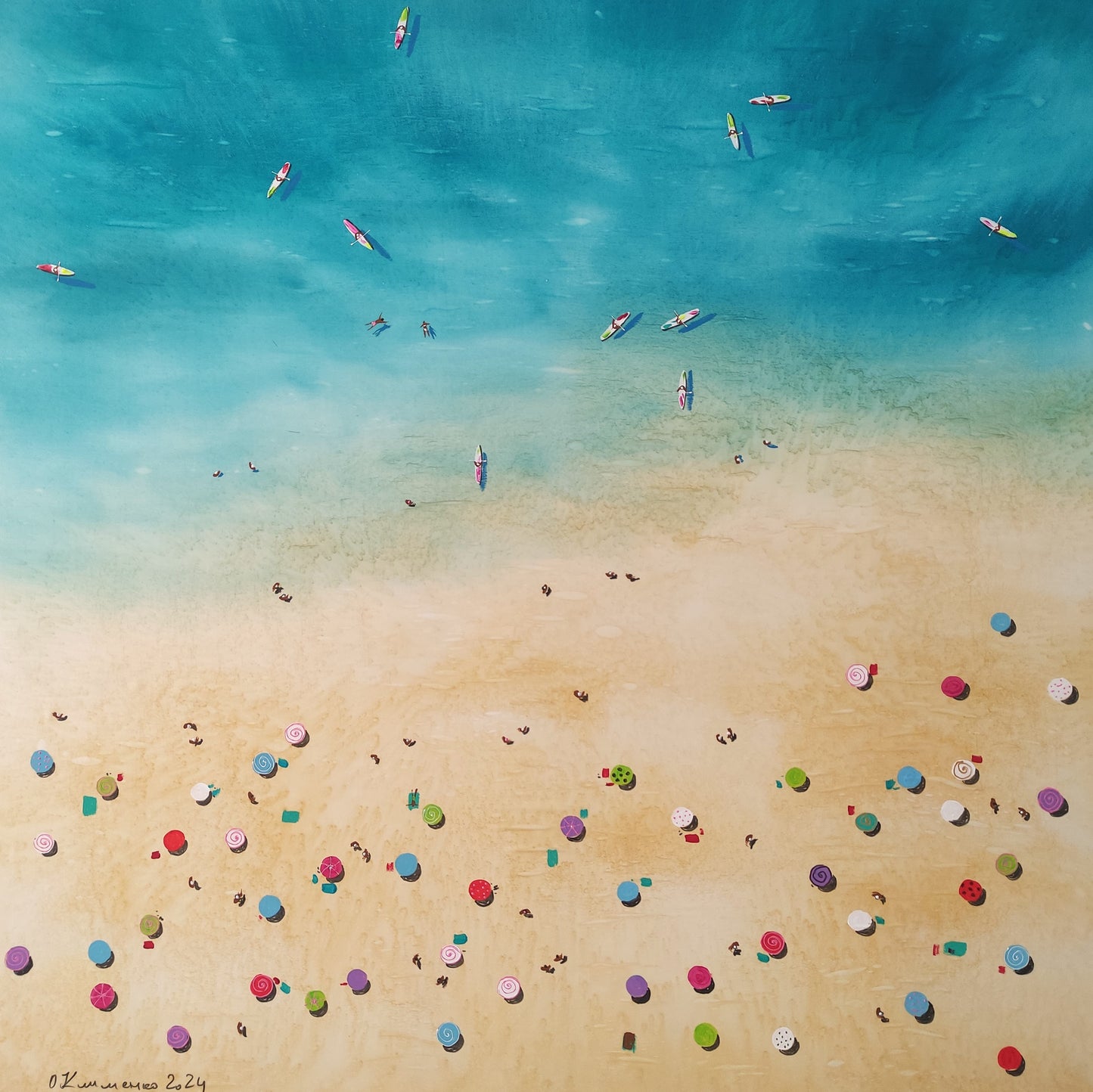 Méditerranée, 2024, peinture sur soie naturelle pour tissus. 100x100 cm