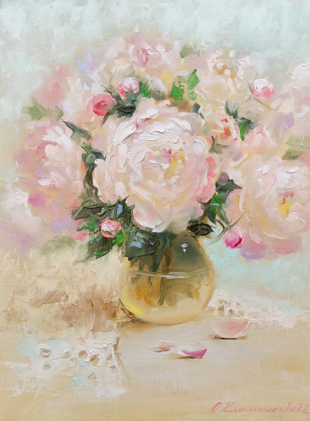 "Peonies" - "Півонії", 2022, Canvas, oil, 40x30 cm, Olena Klymenko.