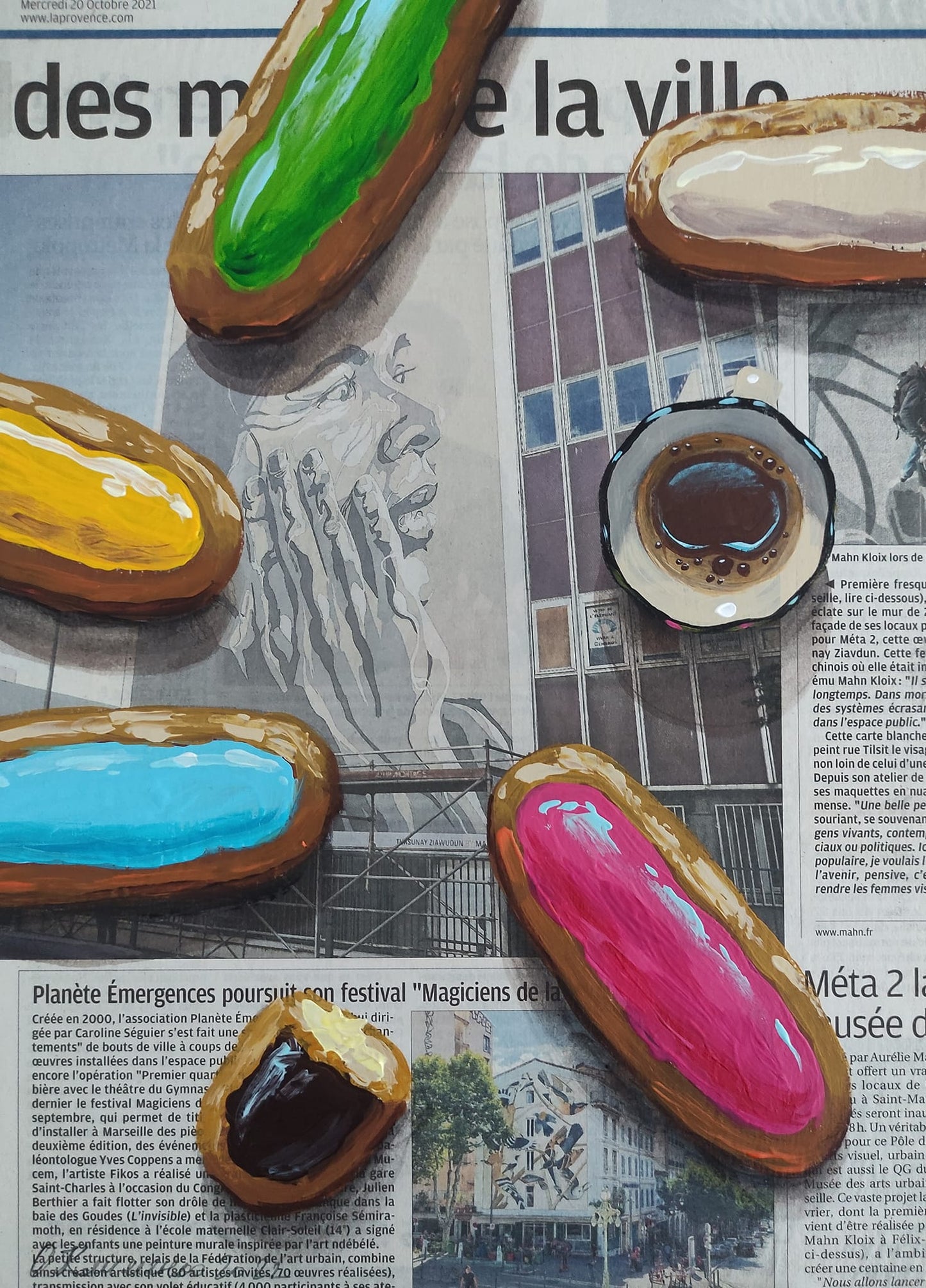 "Taste and Color", 2022, Canvas on cardboard, newspaper, acrylic, 33x24 cm, Olena Klymenko.