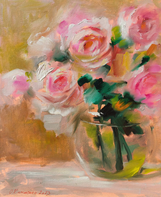 "Roses" - "Троянди", 2023, Canvas, oil, 46x38 cm, Olena Klymenko.