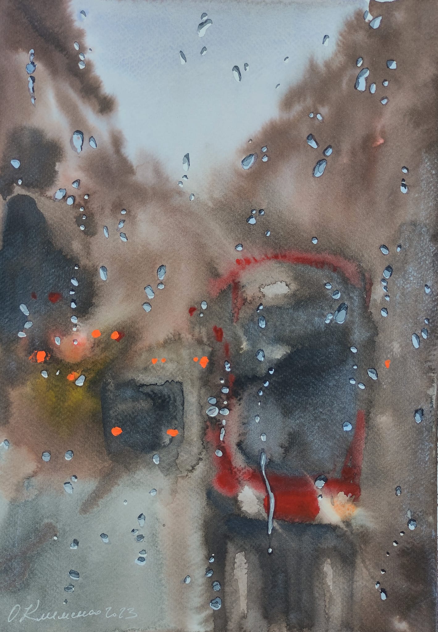 "Rain" -  "Дощ", 2023, Paper, watercolor, 35x25 cm, Olena Klymenko