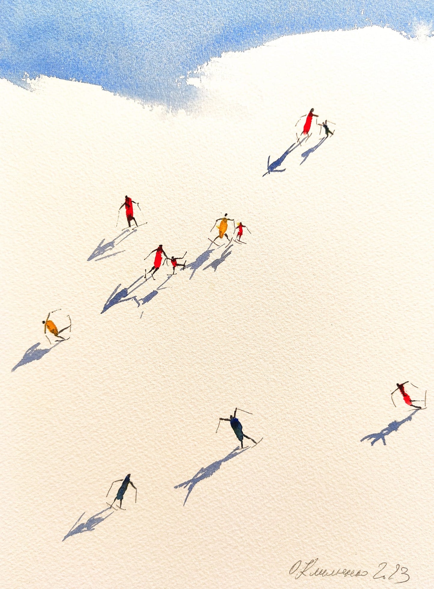 "Winter Fun" - "Зимові розваги", 2023, Paper, watercolor, 31х23 см, Olena Klymenko.