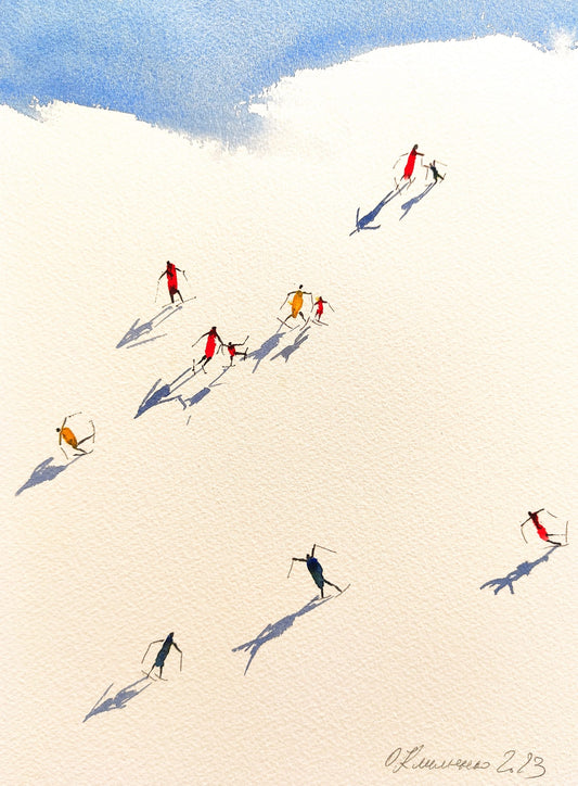 "Winter Fun" - "Зимові розваги", 2023, Paper, watercolor, 31х23 см, Olena Klymenko.