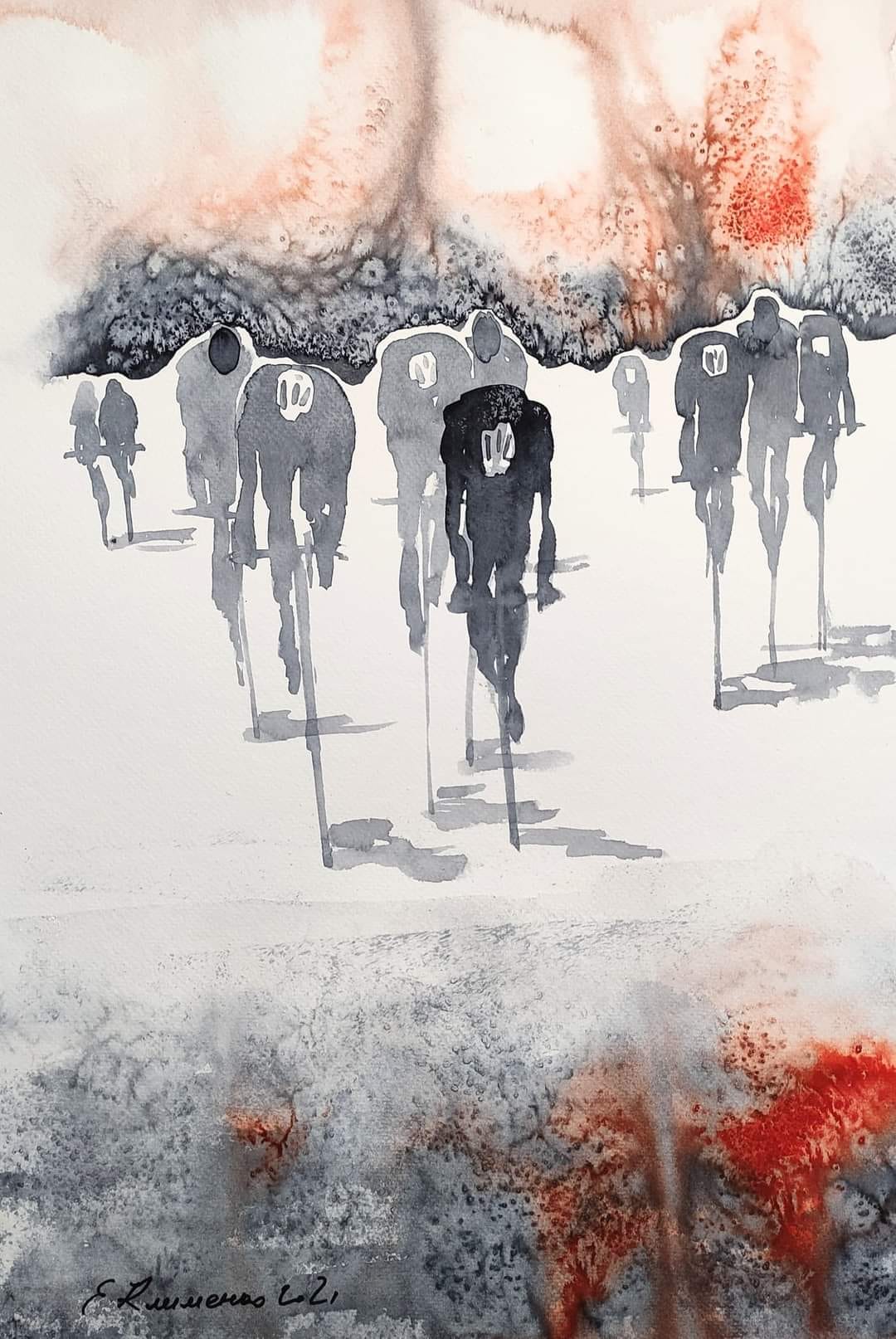 "Marathon" - "Маратон", 2021, Paper, watercolor, 50x35 cm, Olena Klymenko.