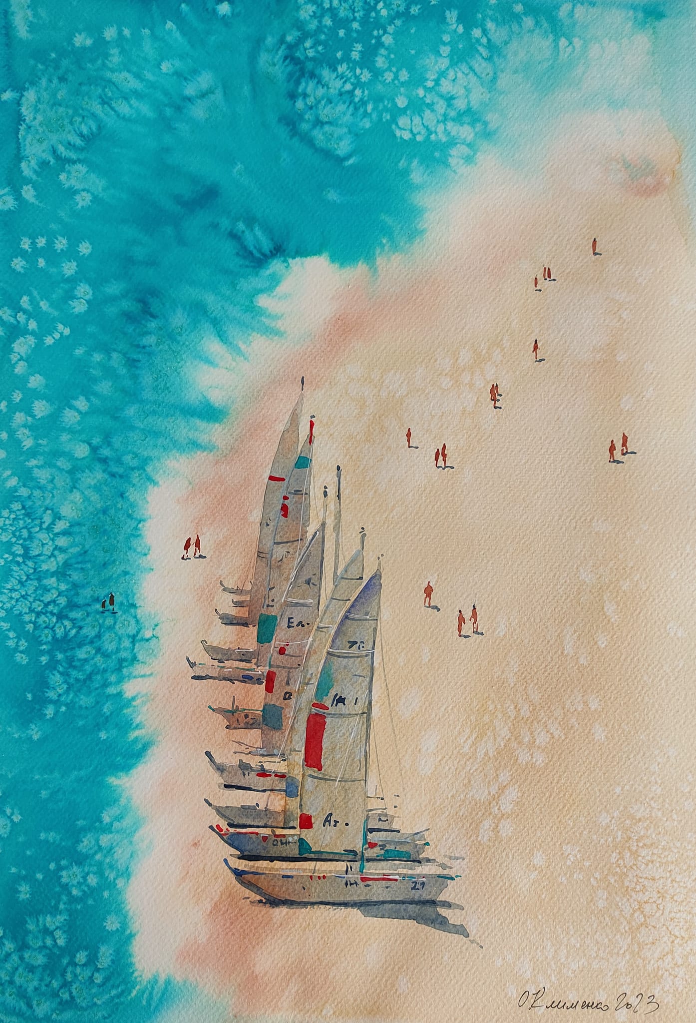 "Sunny Beach" - "Сонячний пляж", 2023, Paper, watercolor, 50x35 cm, Olena Klymenko.