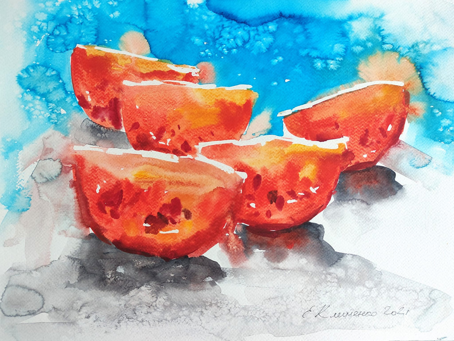 "Tomatoes" - "Помідори", 2021, Paper, watercolor, 30x40 cm, Olena Klymenko.