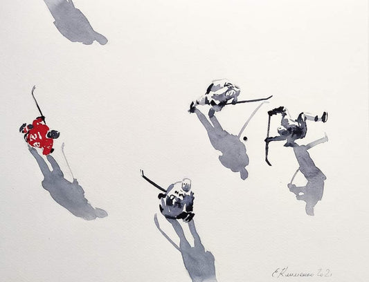 "Hockey" - "Хокей", 2021, Paper, watercolor, 36x45 cm, Olena Klymenko.