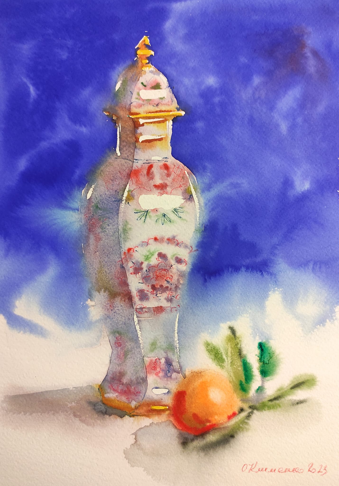 "Still Life with Chinese Vase" - "Натюрморт з китайською вазою", 2022, paper watercolour, 36x26 cm, Olena Klymenko.