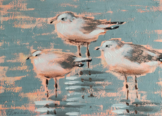 "Seagulls" - "Чайки", 2023, Canvas, acrylic 30x30 cm, Olena Klymenko.