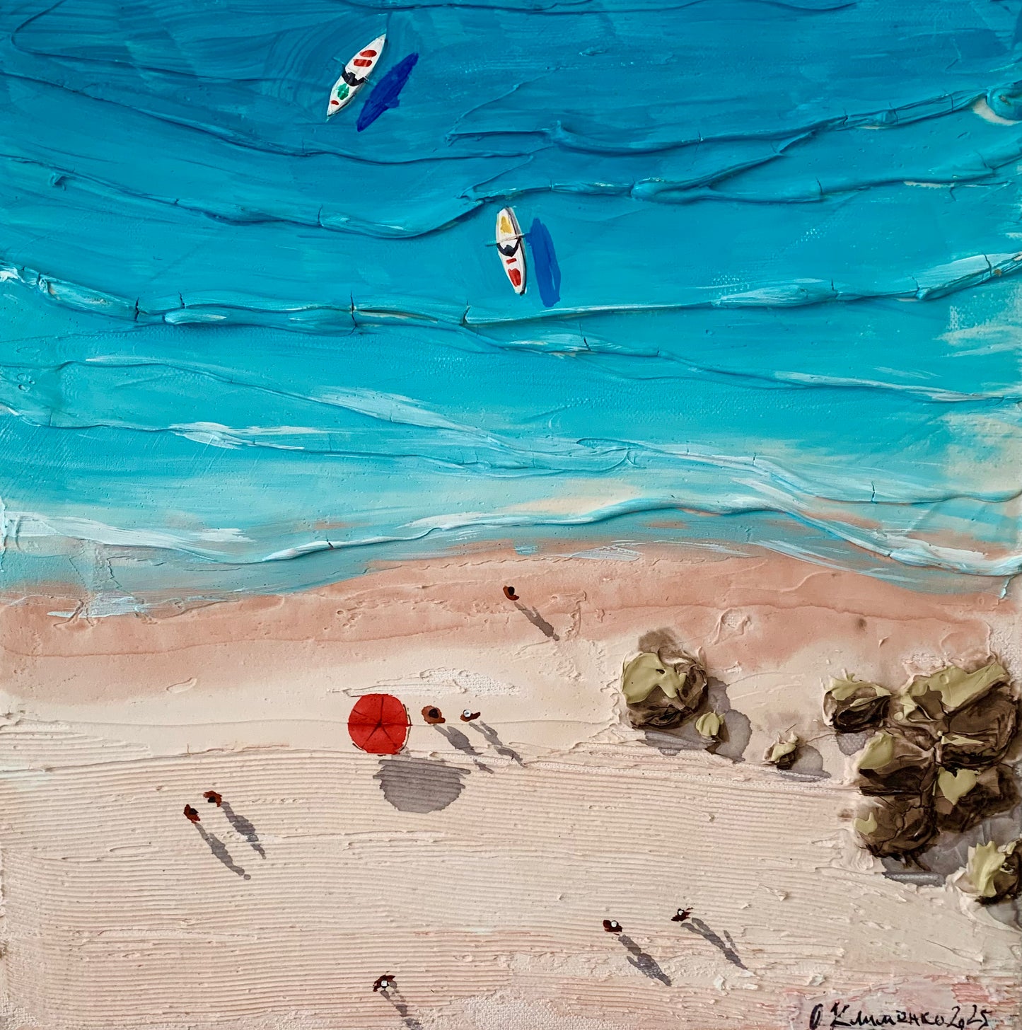 Summer Beach from Above – Original Textured Mixed Media Painting
