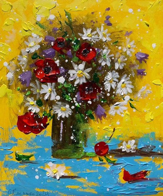 Bouquet de fleurs sauvages, 2024, acrylique sur toile. 46x38 cm